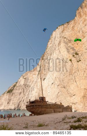 Base Jump In Shipwreck Beach Of Zakynthos Island
