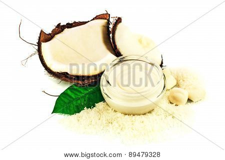 Coconut Cocos With Cream And Green Leaf