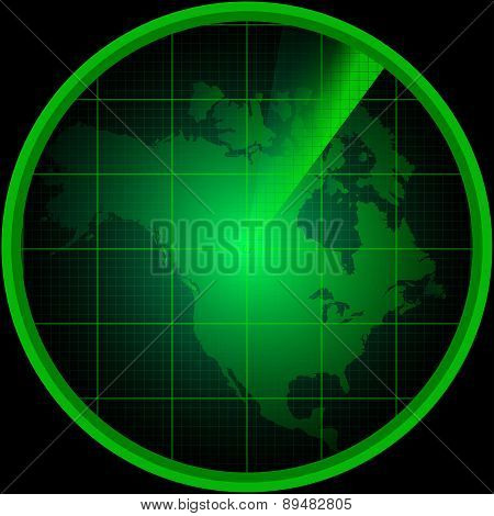 Radar Screen With A Silhouette Of North America