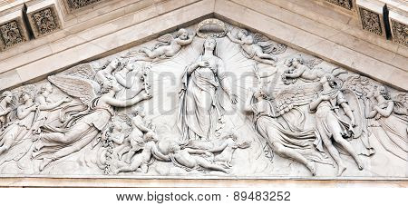 Tympanum On The Facade Of San Fedele In Milan, Depicting Coronation Of Mary