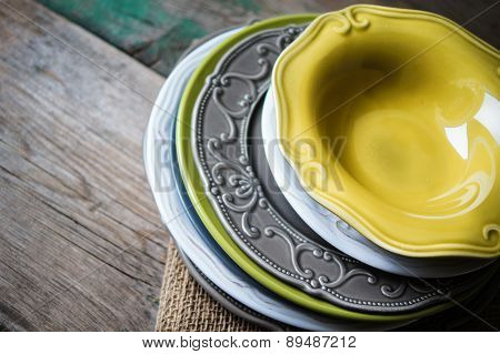 Table Setting On The Old Wooden Table