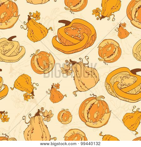 Vector Autumn Pumpkins Harvest Seamless Pattern. Pumpkin patch
