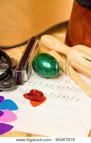 Few Guitar Picks Among Other Instruments