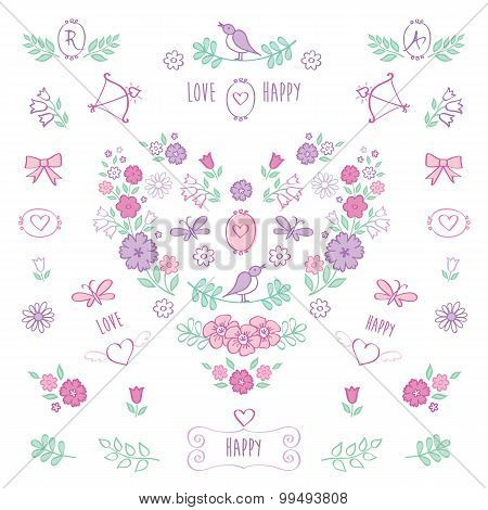 Vintage color heart of flowers.