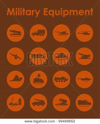 Set of military equipment simple icons