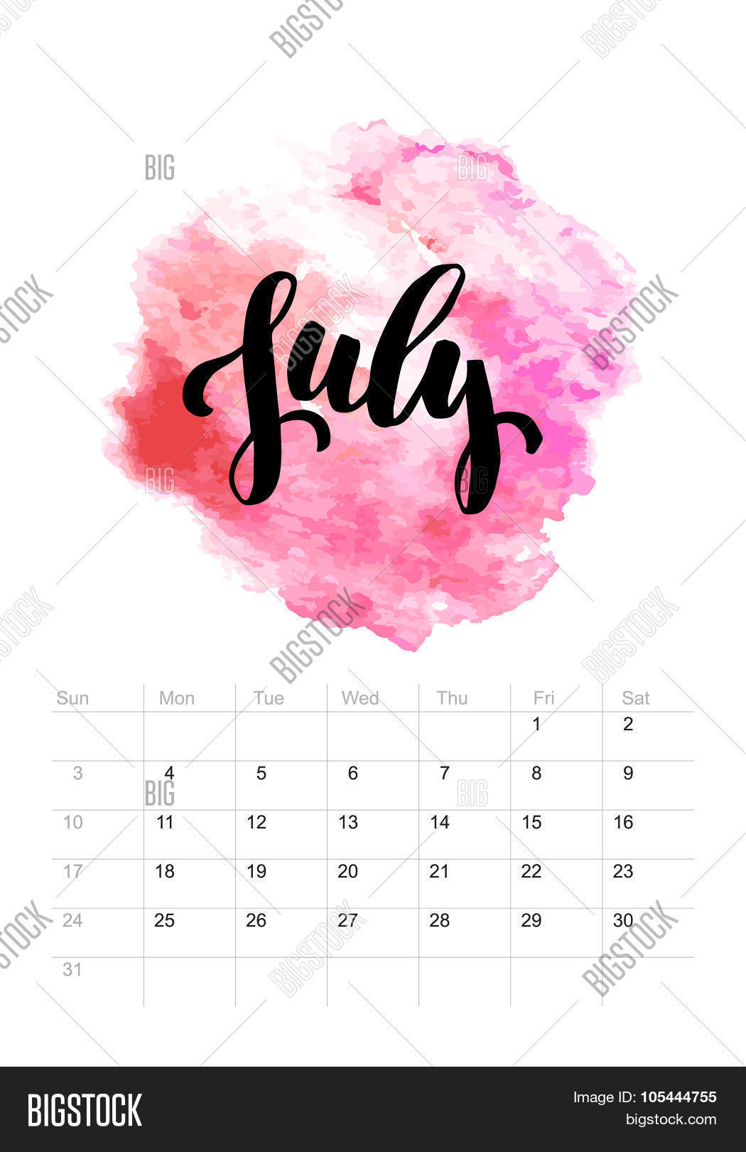 Calendar Watercolor Vector & Photo (Free Trial) | Bigstock