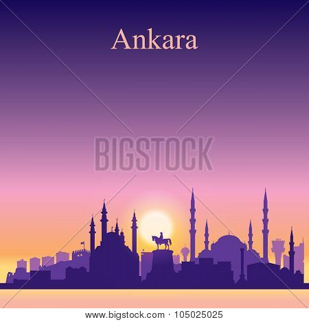 Ankara City Skyline Silhouette On Sunset Background