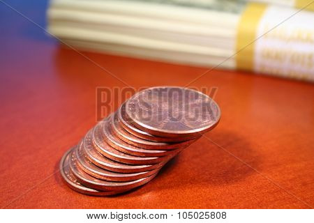 Pennies close up stock photo high quality