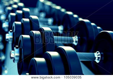 Row Of Metal Dumbells