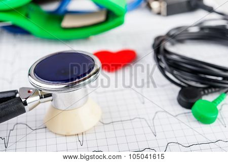 ECG electrodes  on the background of the electrocardiogram