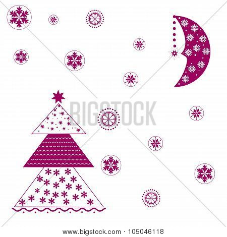 drawing moon, star, Christmas tree, snowflakes