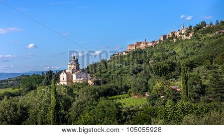 San Biagio Church And Montepulciano Town In Tuscany