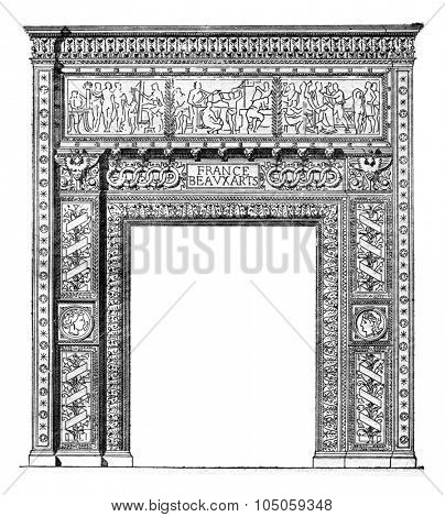Gate of Exposition of Fine Arts at the Universal Exhibition of 1878, vintage engraved illustration. Industrial encyclopedia E.-O. Lami - 1875.