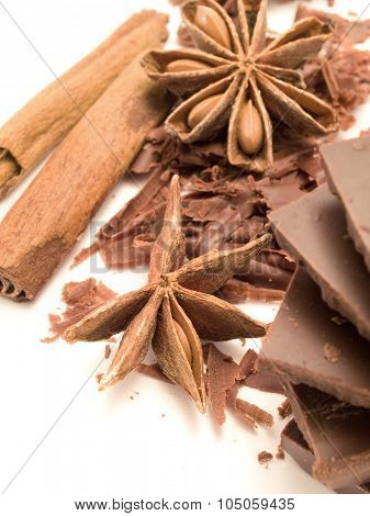 Chocolate With Cinnamon Sticks And Anise Stars