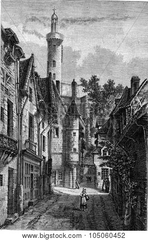 One Street from the town of Chinon, vintage engraved illustration. Magasin Pittoresque (1882).