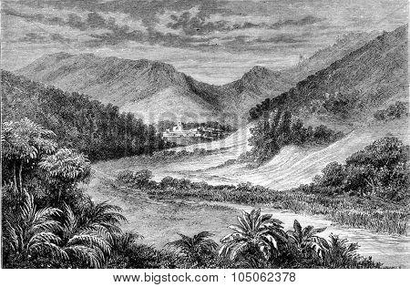 Polochie Valley, department of Verapaz, Republic of Guatemala, Central America, vintage engraved illustration. Magasin Pittoresque 1867.