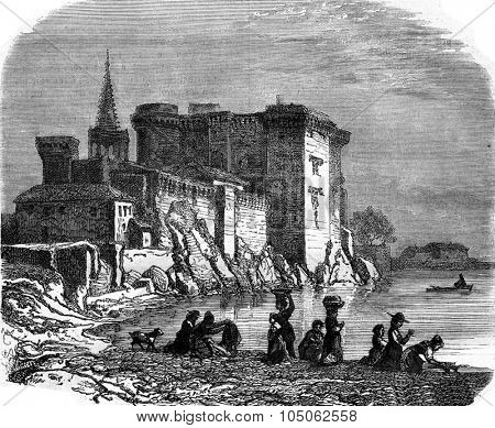 The Castle of Tarascon, vintage engraved illustration. Magasin Pittoresque 1877.