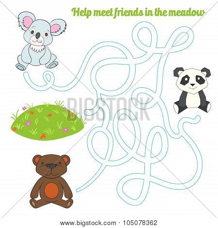 Labyrinth maze find a way panda koala bear