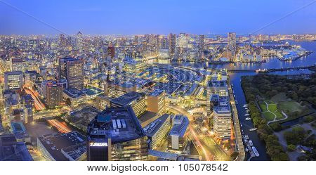 Shiodome Downtown Aerial View At Night