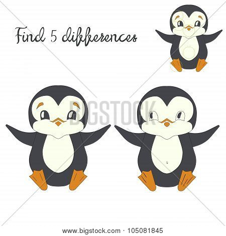 Find differences kids layout for game penguin