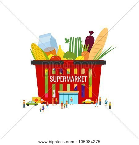 Supermarket. Shopping Basket. Elements And Icons For Cards, Illustration, Poster And Web Design.