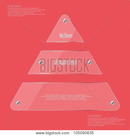Glass Triangle Divided To Three Parts Infographic Template On Red