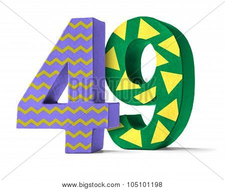 Colorful Paper Mache Number On A White Background  - Number 49