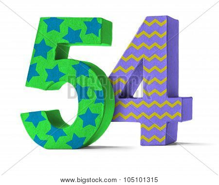 Colorful Paper Mache Number On A White Background  - Number 54