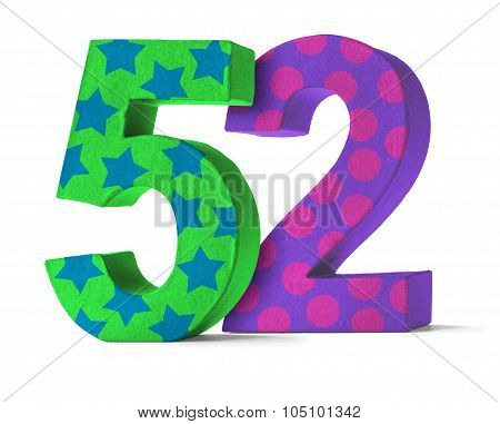 Colorful Paper Mache Number On A White Background  - Number 52