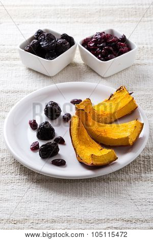 Baked Pumpkin On White Plate