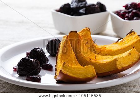 Baked Pumpkin On White Plate