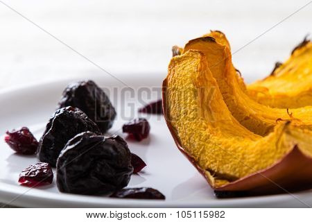 Baked Pumpkin On White Plate