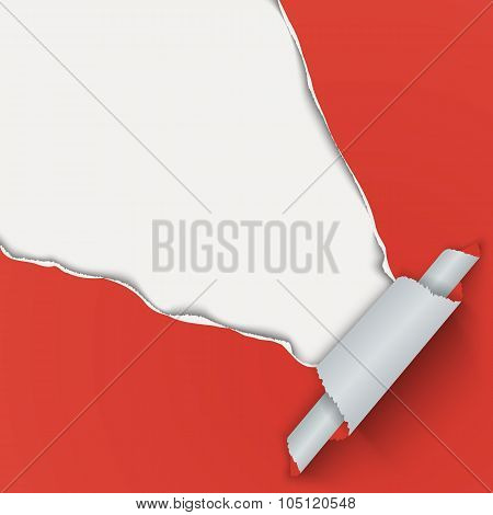 Red Background With Torn Paper From The Corner.