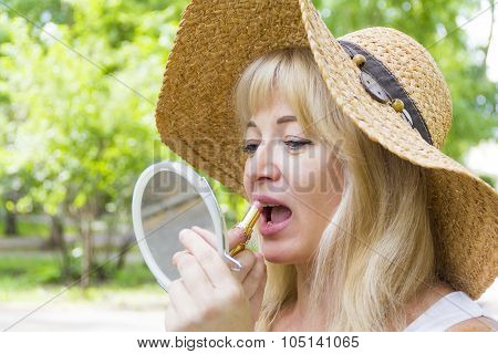 European Woman With Lipstick
