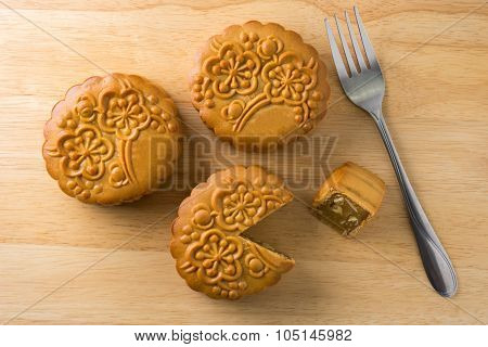 Chinese Traditional Mooncake , On Wooden Cutting Boards