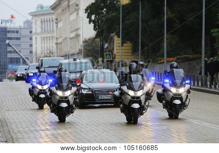 Cortege Cars Motorcycles Police