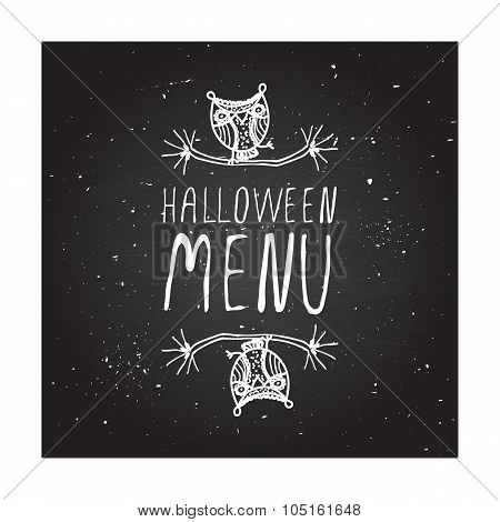 Halloween menu on chalkboard background.