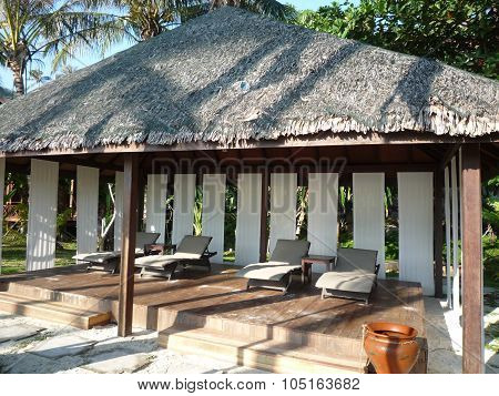 Beach chairs and cabana