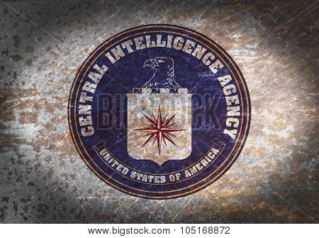 Old Rusty Metal Sign With A Flag
