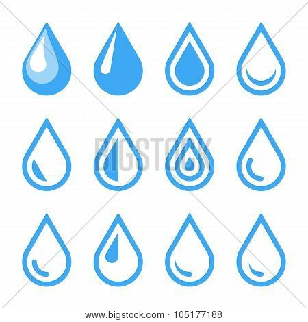Water Drop Emblem. Logo Template. Icon Set. Vector