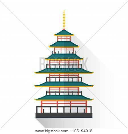 Vector Flat Japan Multistory Pagoda Illustration Icon.