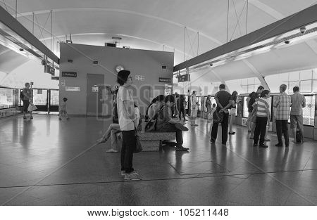 People Waiting For The Train At Mrt Station