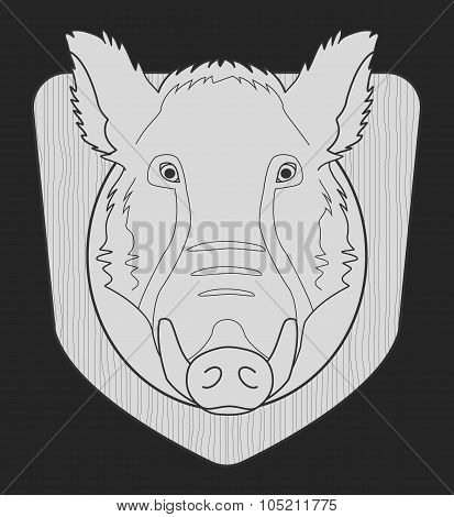 Boar head in laurel wreath. Chalk
