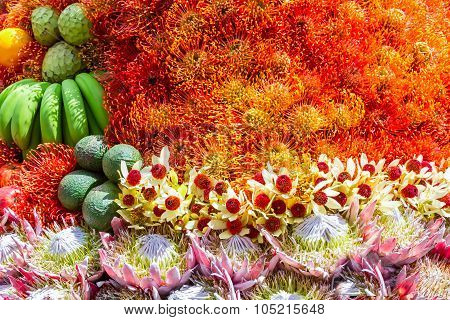 Festive fruits flowers decoration at the Madeira Flower Festival
