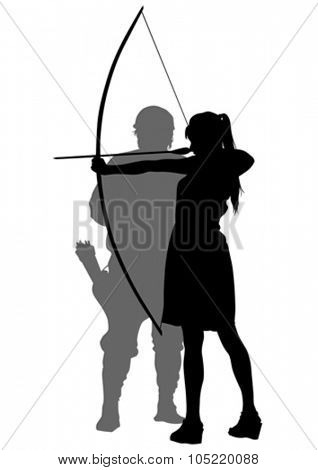 Silhouette of a girl with bow on white background