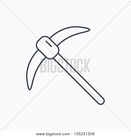 Mining tool icon. Pickaxe equipment sign.