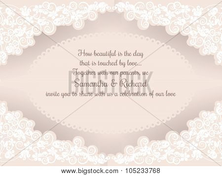 Invitation wedding card with beautiful lace decorations