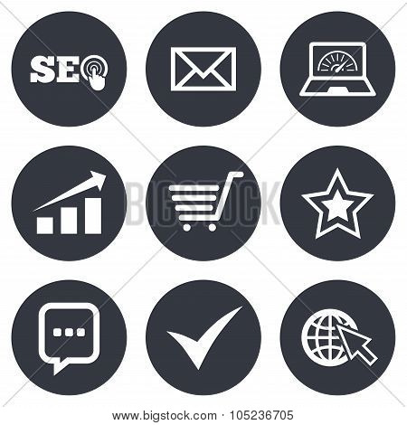 Internet, seo icons. Star, shopping signs.
