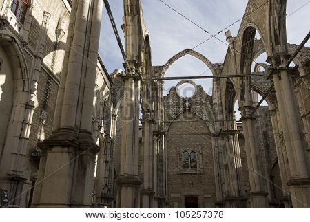 Interiors Of The Roofless Carmo Convent In Lisbon