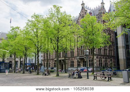 The Hague, Netherlands - May 8, 2015: People At Het Plein In Center Of The Hague, Netherlands